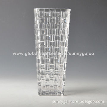 Attractive Clear Embossed Pattern Glass Vase with 175mm HeightNew